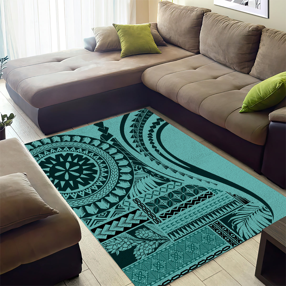 Samoa Siapo Arty Area Rug Turquoise Style LT9 - Polynesian Pride