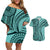 Samoa Siapo Arty Couples Matching Off Shoulder Short Dress and Hawaiian Shirt Turquoise Style LT9 Turquoise - Polynesian Pride