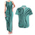 Samoa Siapo Arty Couples Matching Tank Maxi Dress and Hawaiian Shirt Turquoise Style LT9 Turquoise - Polynesian Pride