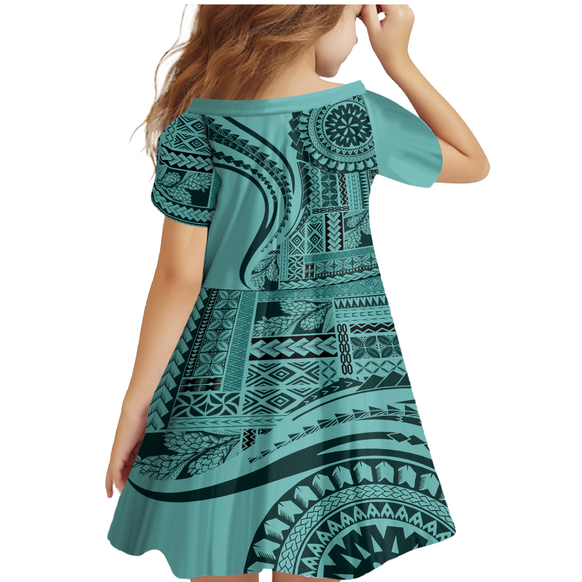 Samoa Siapo Arty Family Matching Mermaid Dress and Hawaiian Shirt Turquoise Style LT9 - Polynesian Pride