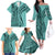 Samoa Siapo Arty Family Matching Off Shoulder Long Sleeve Dress and Hawaiian Shirt Turquoise Style LT9 - Polynesian Pride