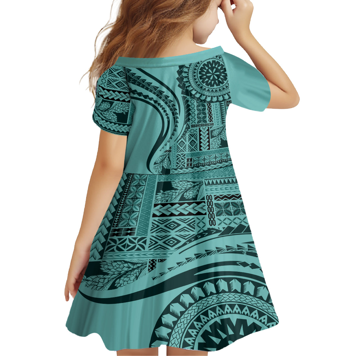 Samoa Siapo Arty Family Matching Puletasi Dress and Hawaiian Shirt Turquoise Style LT9 - Polynesian Pride