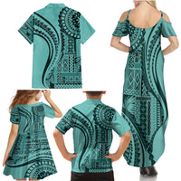 Samoa Siapo Arty Family Matching Summer Maxi Dress and Hawaiian Shirt Turquoise Style LT9 - Polynesian Pride