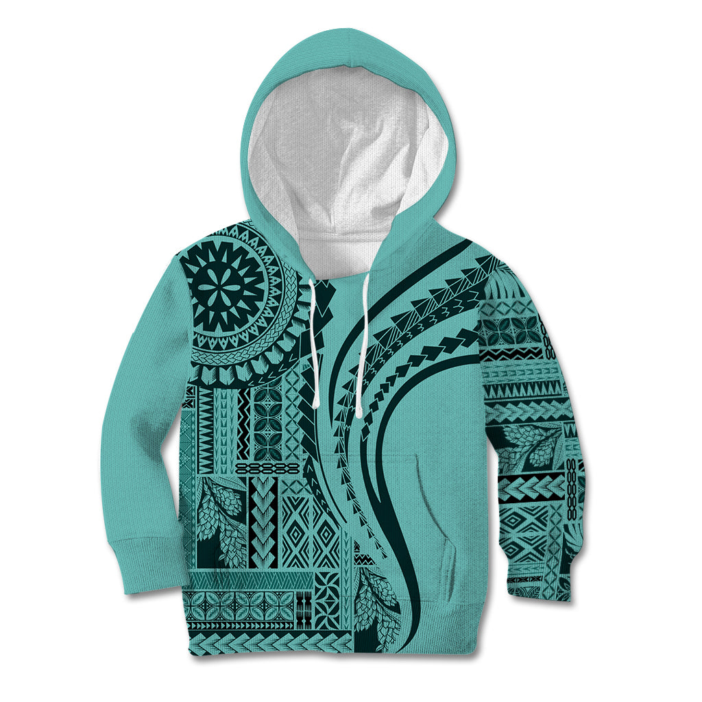 Samoa Siapo Arty Kid Hoodie Turquoise Style LT9 Hoodie Turquoise - Polynesian Pride