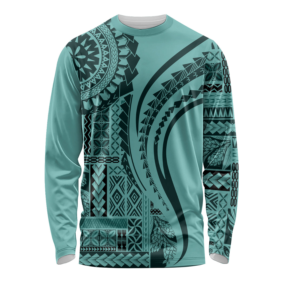 Samoa Siapo Arty Long Sleeve Shirt Turquoise Style LT9 Unisex Turquoise - Polynesian Pride