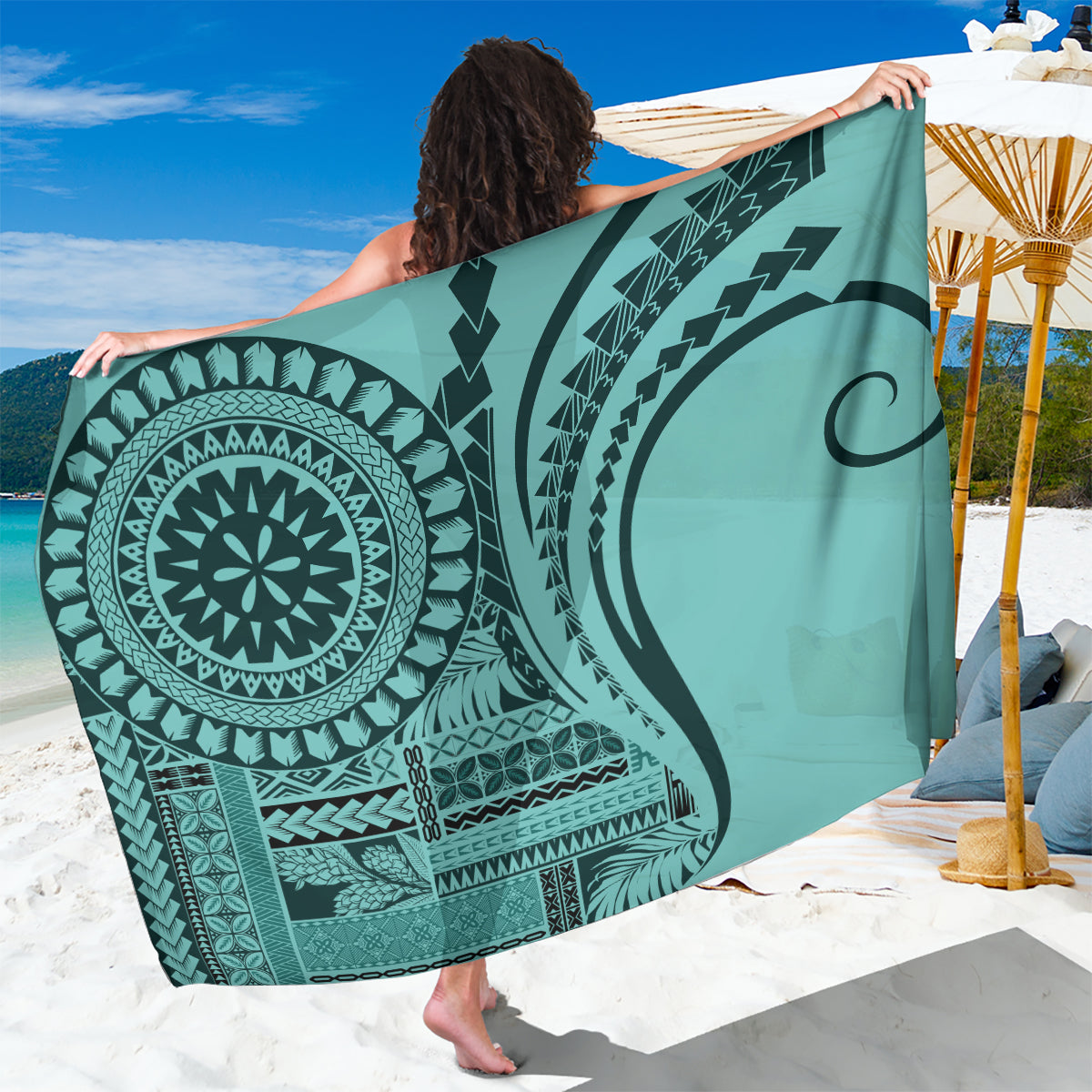 Samoa Siapo Arty Sarong Turquoise Style LT9 One Size 44 x 66 inches Turquoise - Polynesian Pride