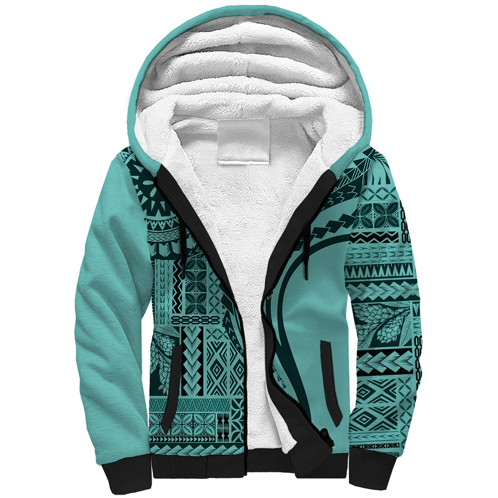 Samoa Siapo Arty Sherpa Hoodie Turquoise Style LT9 Unisex Turquoise - Polynesian Pride