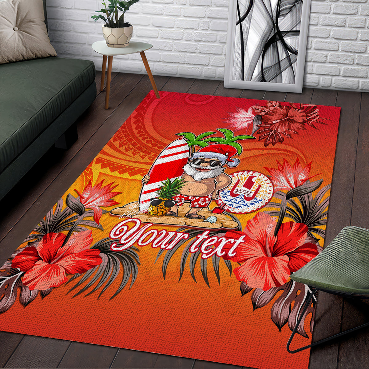 Personalised Wishes in Tahitian Christmas Area Rug French Polynesia Santa Beach LT9 Red - Polynesian Pride