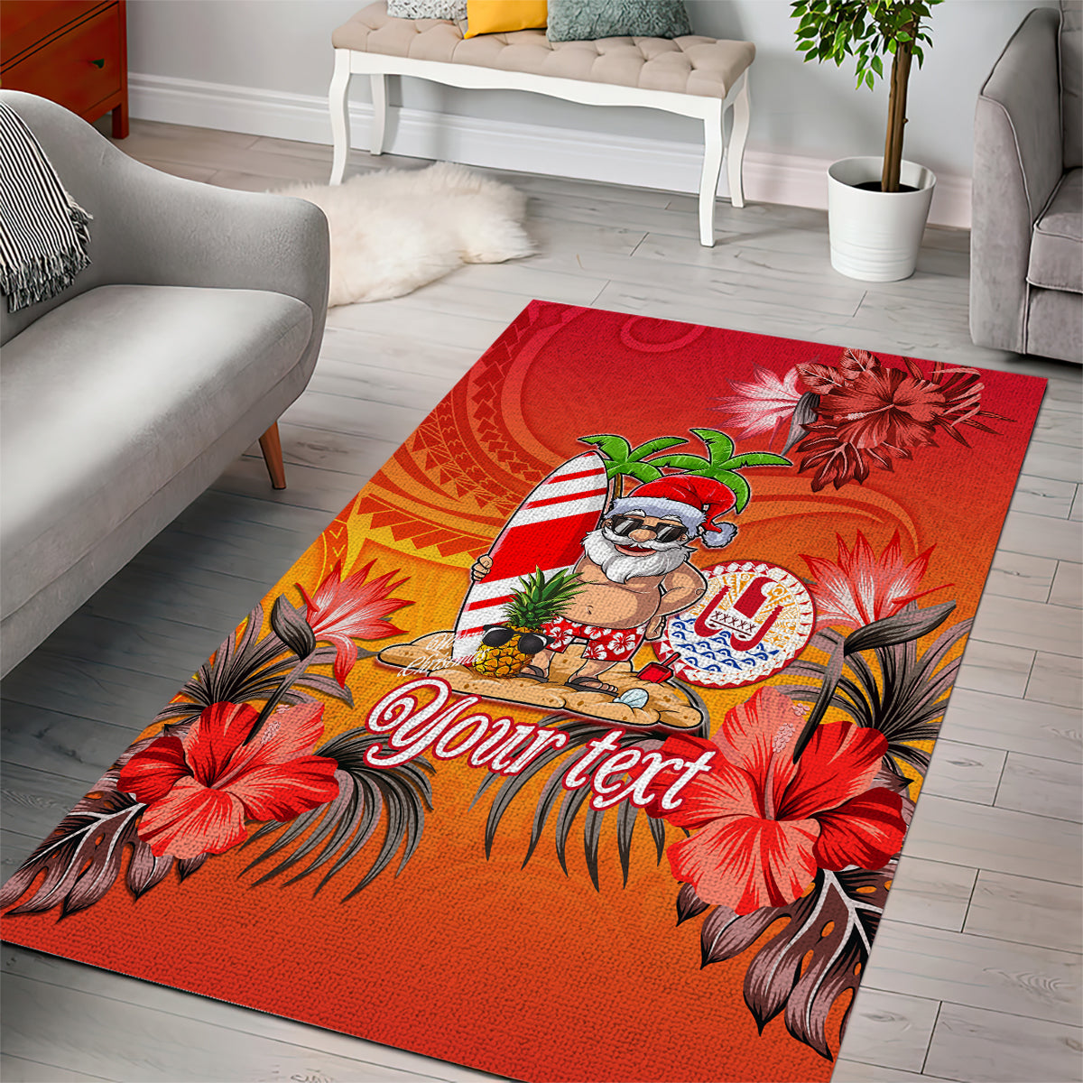 Personalised Wishes in Tahitian Christmas Area Rug French Polynesia Santa Beach LT9 - Polynesian Pride