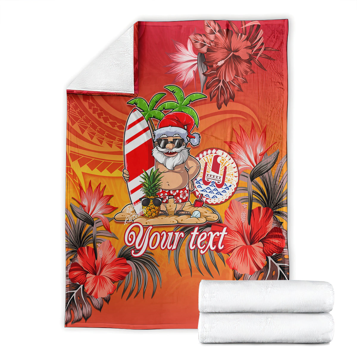 Personalised Wishes in Tahitian Christmas Blanket French Polynesia Santa Beach LT9 - Polynesian Pride