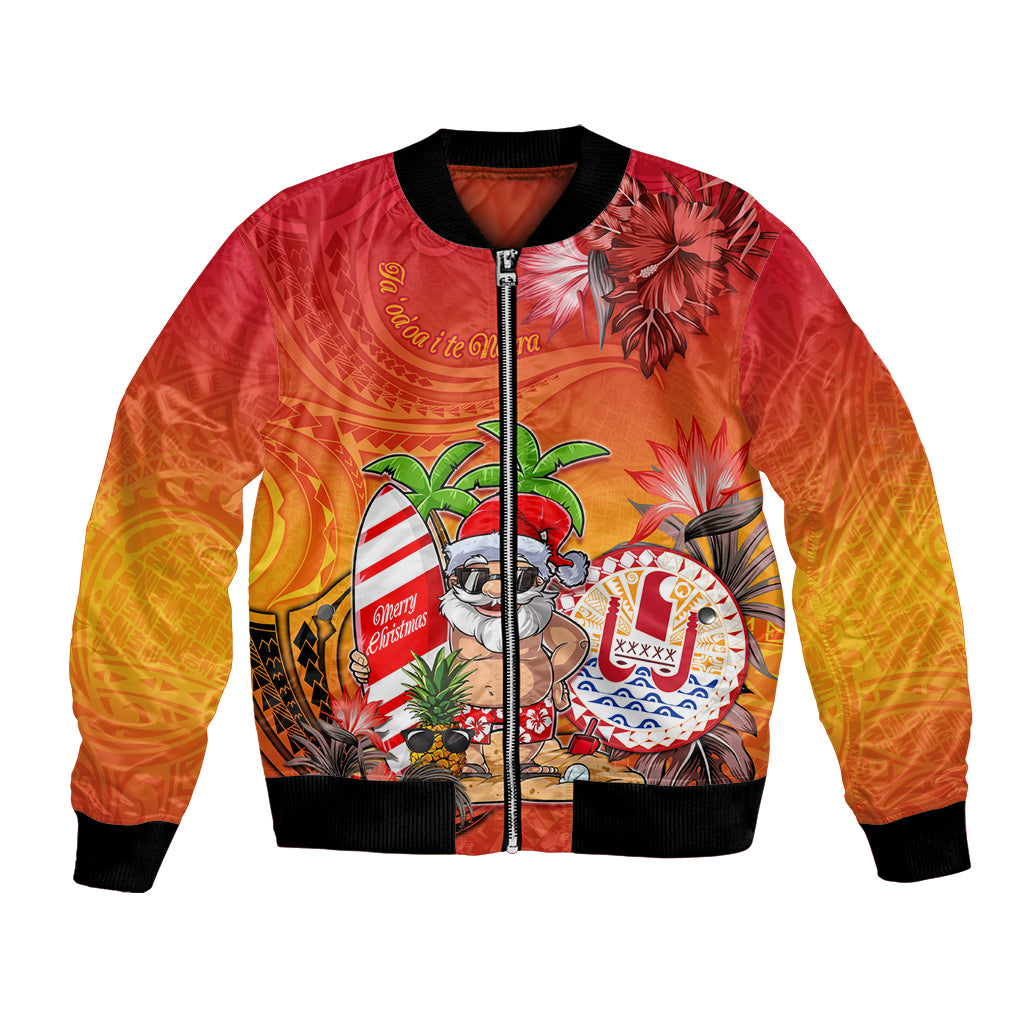 Personalised Wishes in Tahitian Christmas Bomber Jacket French Polynesia Santa Beach LT9 Unisex Red - Polynesian Pride