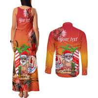 Personalised Wishes in Tahitian Christmas Couples Matching Tank Maxi Dress and Long Sleeve Button Shirt French Polynesia Santa Beach LT9 - Polynesian Pride