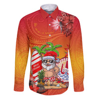 Personalised Wishes in Tahitian Christmas Family Matching Long Sleeve Bodycon Dress and Hawaiian Shirt French Polynesia Santa Beach LT9 Dad's Shirt - Long Sleeve Red - Polynesian Pride
