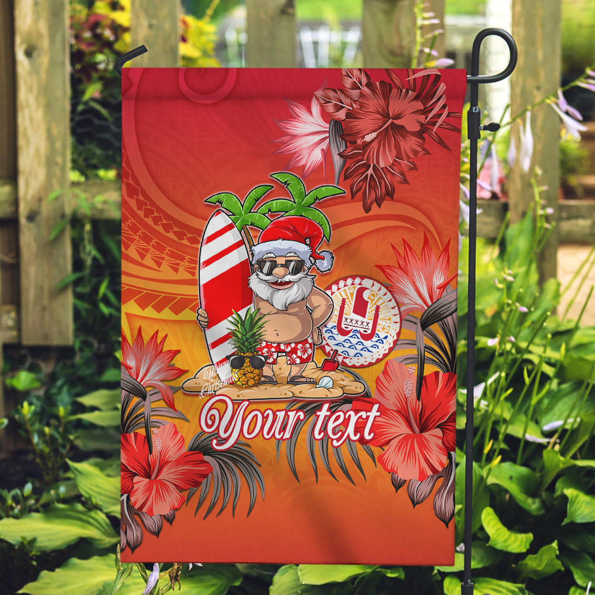 Personalised Wishes in Tahitian Christmas Garden Flag French Polynesia Santa Beach LT9 Garden Flag Red - Polynesian Pride