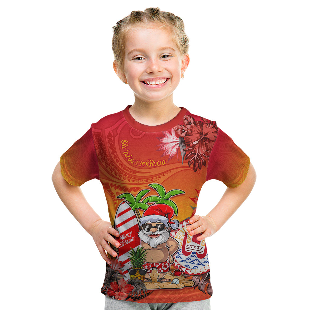 Personalised Wishes in Tahitian Christmas Kid T Shirt French Polynesia Santa Beach LT9 Red - Polynesian Pride