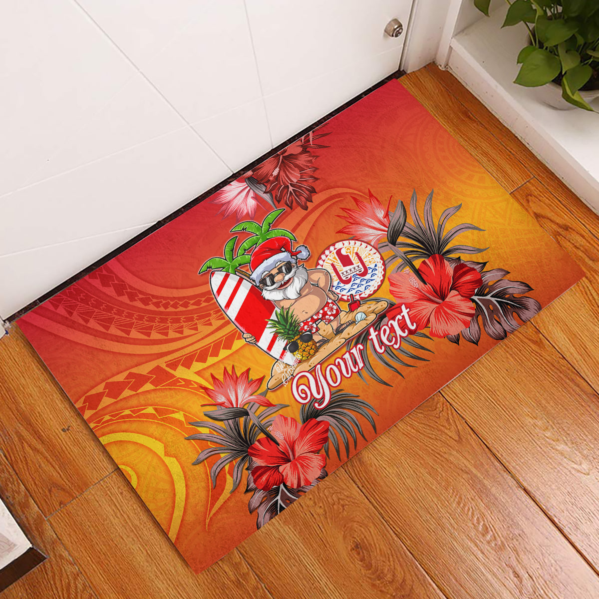 Personalised Wishes in Tahitian Christmas Rubber Doormat French Polynesia Santa Beach LT9 Red - Polynesian Pride