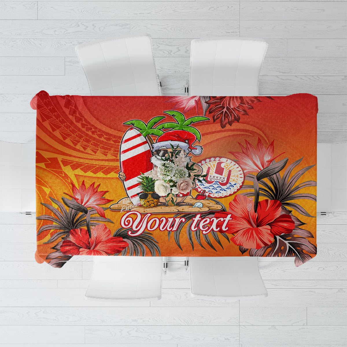 Personalised Wishes in Tahitian Christmas Tablecloth French Polynesia Santa Beach LT9 Red - Polynesian Pride