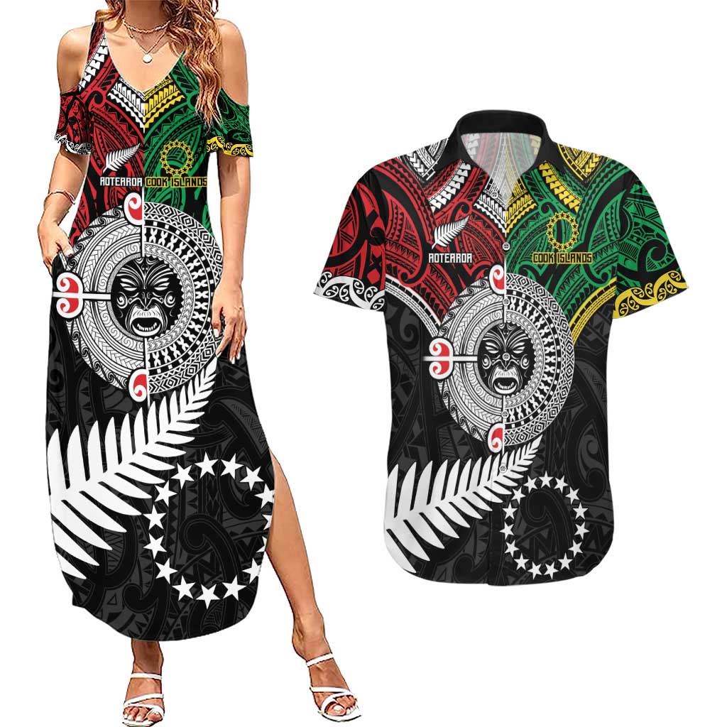 Aotearoa and Cook Islands Mo Te Tiriti Couples Matching Summer Maxi Dress and Hawaiian Shirt New Zealand Honour The Treaty Ake!Ake!Ake! LT9 Green - Polynesian Pride