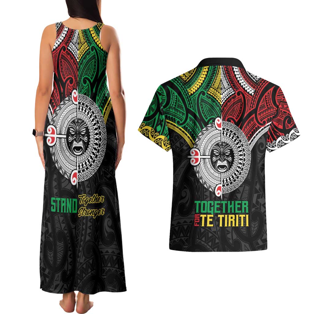 Aotearoa and Cook Islands Mo Te Tiriti Couples Matching Tank Maxi Dress and Hawaiian Shirt New Zealand Honour The Treaty Ake!Ake!Ake!