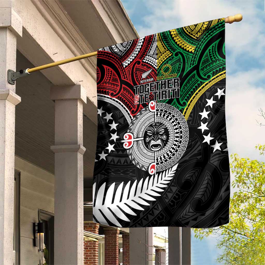 Aotearoa and Cook Islands Mo Te Tiriti Garden Flag New Zealand Honour The Treaty Ake!Ake!Ake!