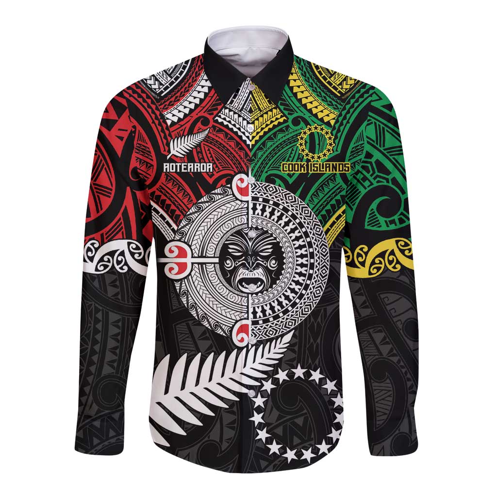 Aotearoa and Cook Islands Mo Te Tiriti Long Sleeve Button Shirt New Zealand Honour The Treaty Ake!Ake!Ake!