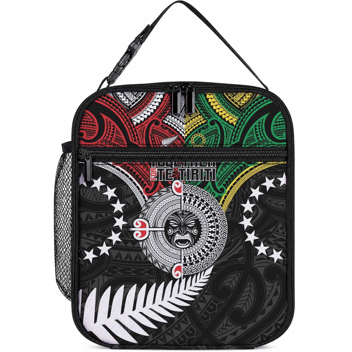 Aotearoa and Cook Islands Mo Te Tiriti Lunch Bag New Zealand Honour The Treaty Ake!Ake!Ake! LT9 10.2 × 8.3 × 4.3 inch Green - Polynesian Pride