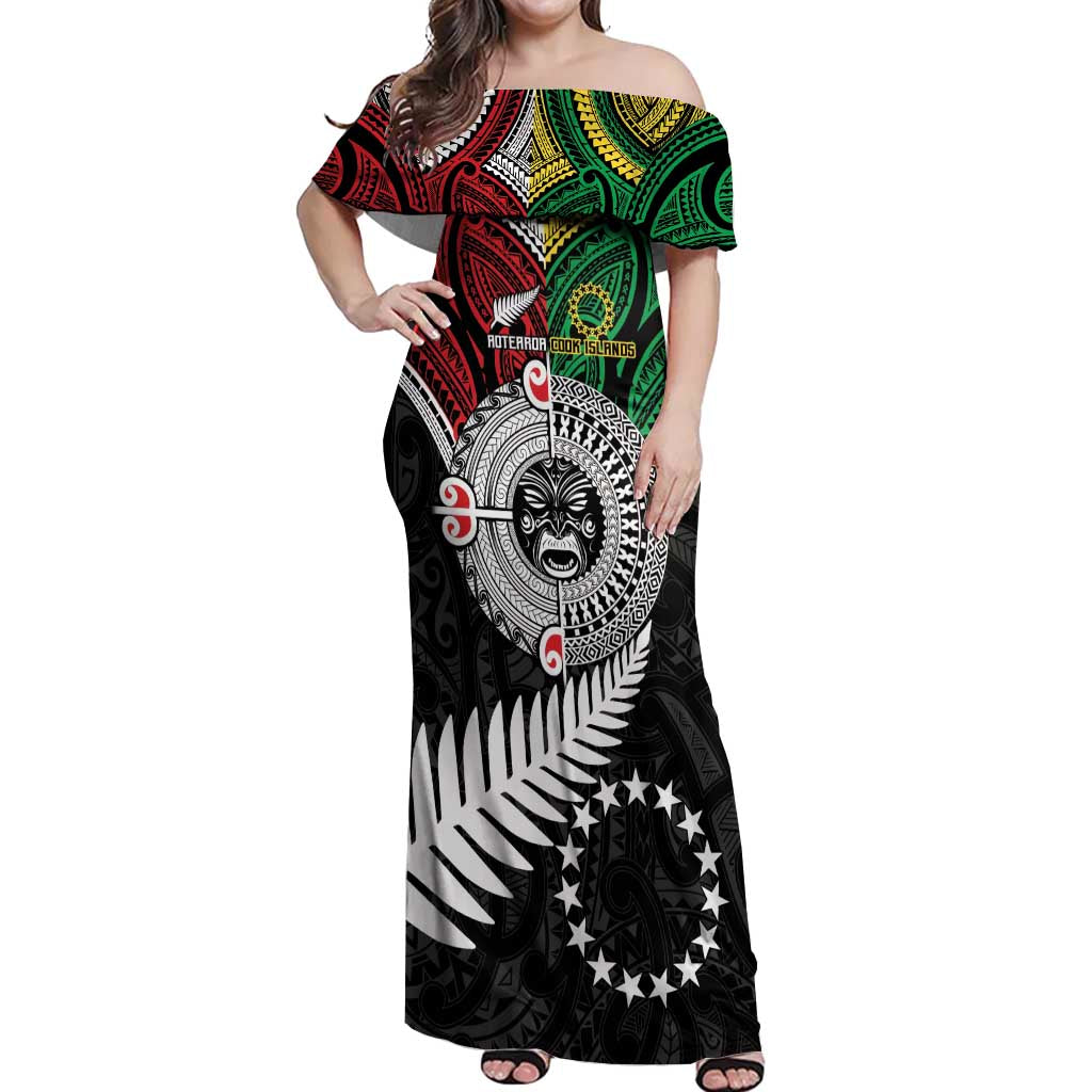 Aotearoa and Cook Islands Mo Te Tiriti Off Shoulder Maxi Dress New Zealand Honour The Treaty Ake!Ake!Ake! LT9 Women Green - Polynesian Pride
