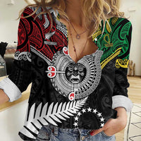 Aotearoa and Cook Islands Mo Te Tiriti Women Casual Shirt New Zealand Honour The Treaty Ake!Ake!Ake!