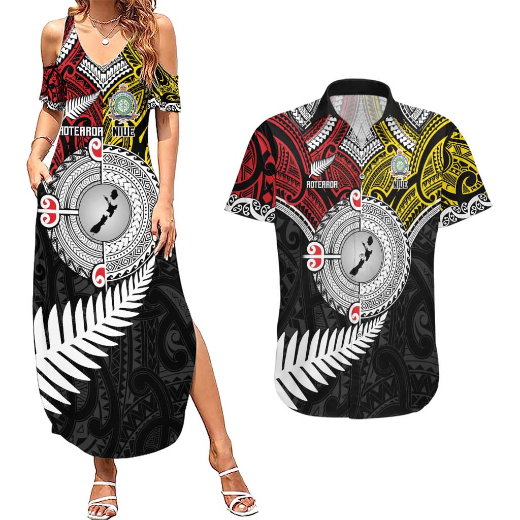 Aotearoa and Niue Mo Te Tiriti Couples Matching Summer Maxi Dress and Hawaiian Shirt New Zealand Honour The Treaty Ake!Ake!Ake!