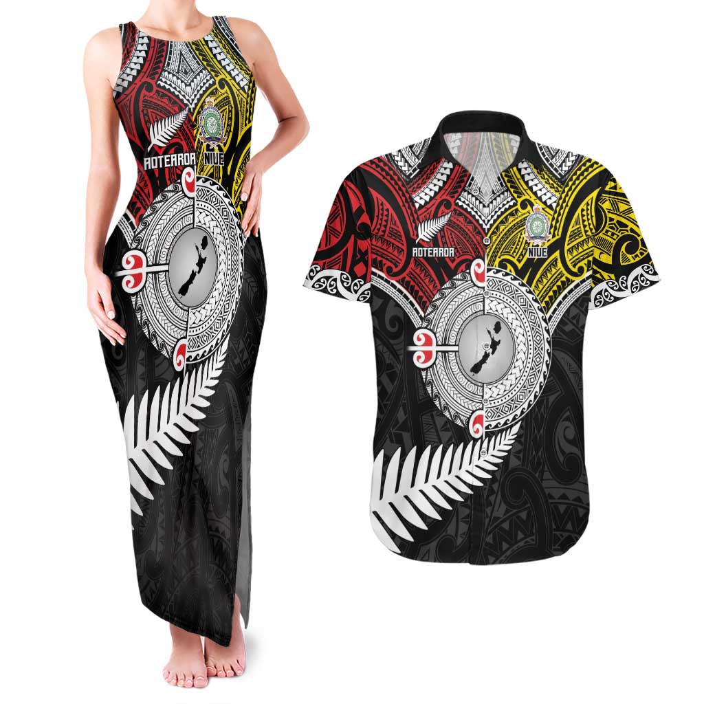 Aotearoa and Niue Mo Te Tiriti Couples Matching Tank Maxi Dress and Hawaiian Shirt New Zealand Honour The Treaty Ake!Ake!Ake!