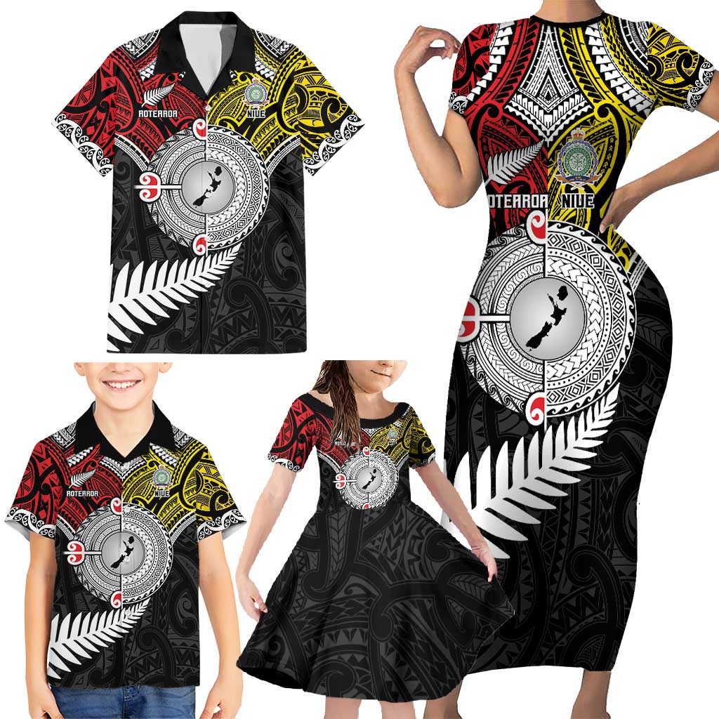 Aotearoa and Niue Mo Te Tiriti Family Matching Short Sleeve Bodycon Dress and Hawaiian Shirt New Zealand Honour The Treaty Ake!Ake!Ake!