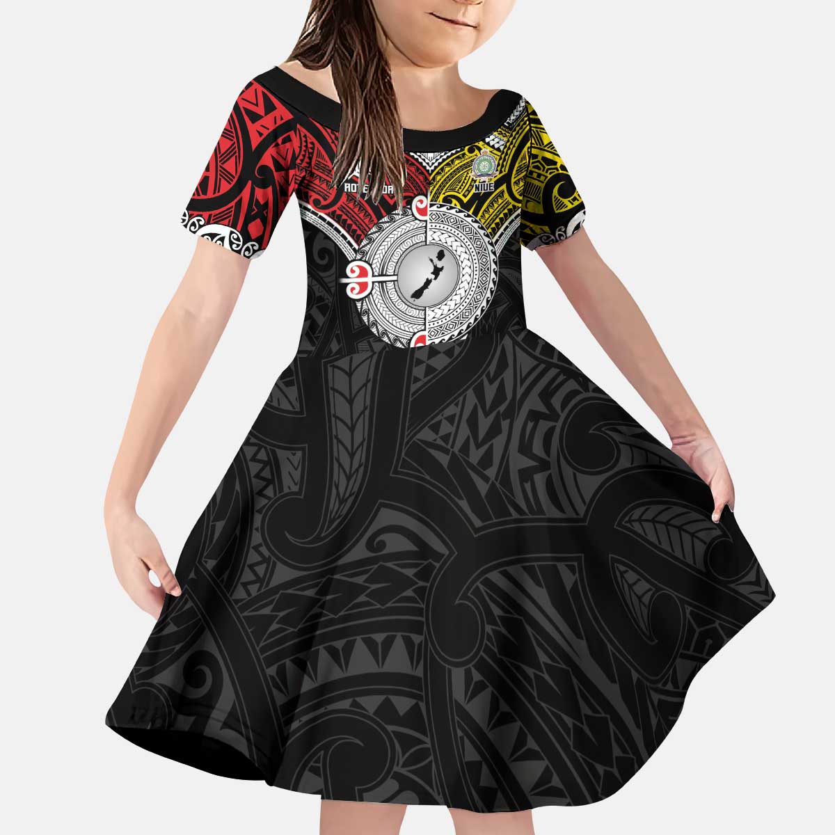 Aotearoa and Niue Mo Te Tiriti Kid Short Sleeve Dress New Zealand Honour The Treaty Ake!Ake!Ake!