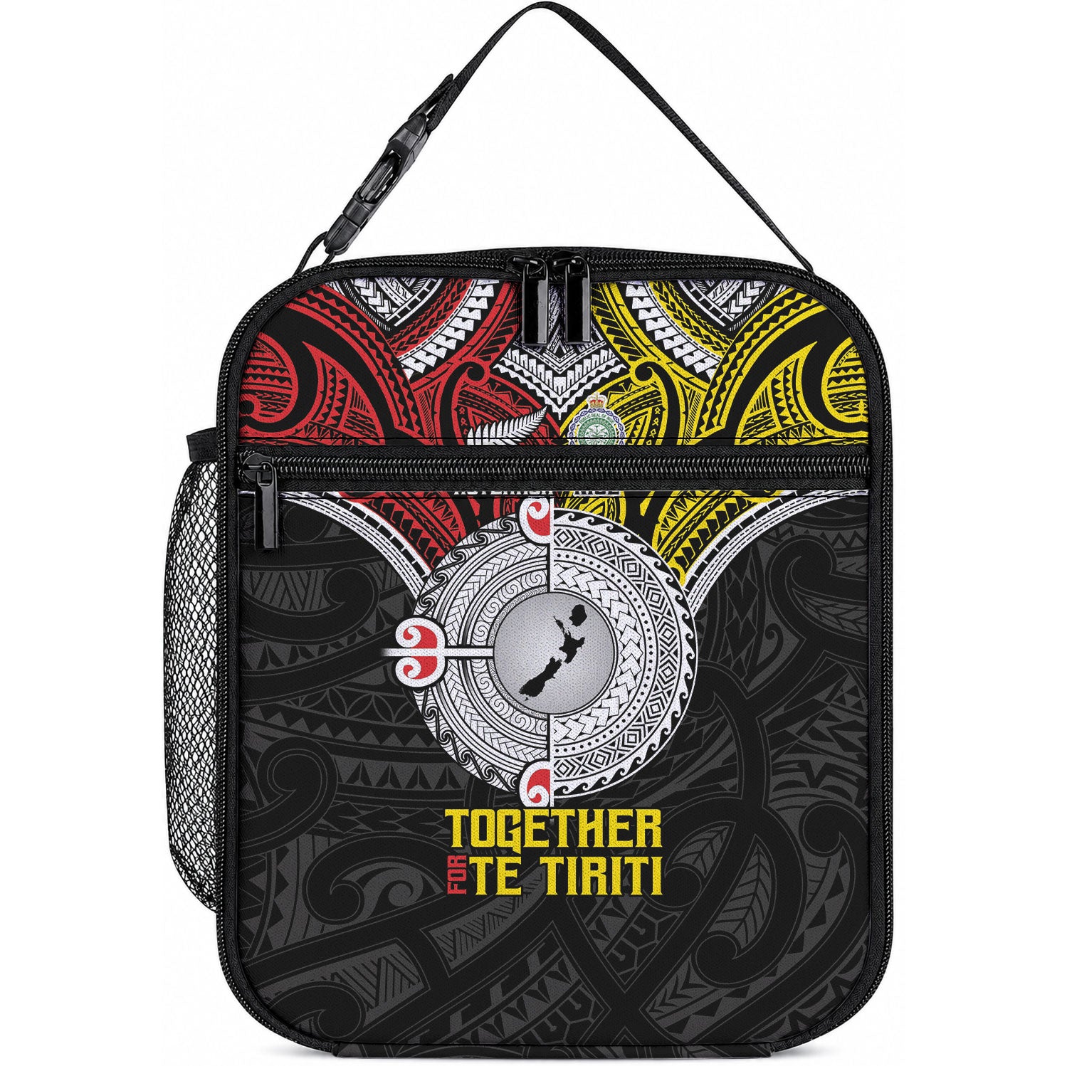 Aotearoa and Niue Mo Te Tiriti Lunch Bag New Zealand Honour The Treaty Ake!Ake!Ake! LT9 10.2 × 8.3 × 4.3 inch Gold - Polynesian Pride