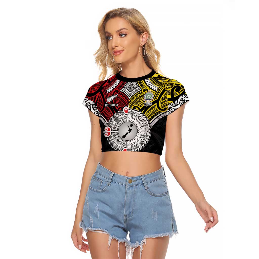 Aotearoa and Niue Mo Te Tiriti Raglan Cropped T Shirt New Zealand Honour The Treaty Ake!Ake!Ake! LT9 Female Gold - Polynesian Pride