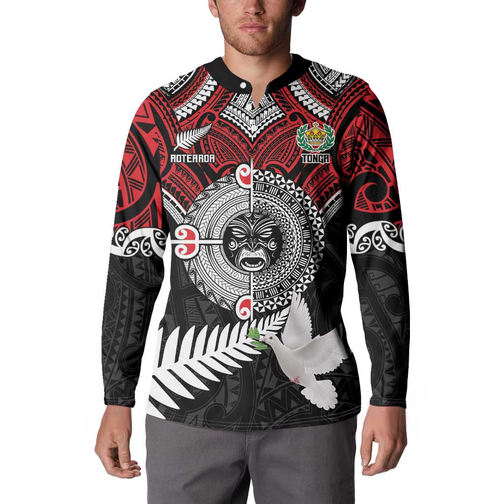 Aotearoa and Tonga Mo Te Tiriti Button Sweatshirt New Zealand Honour The Treaty Ake!Ake!Ake! LT9 - Polynesian Pride