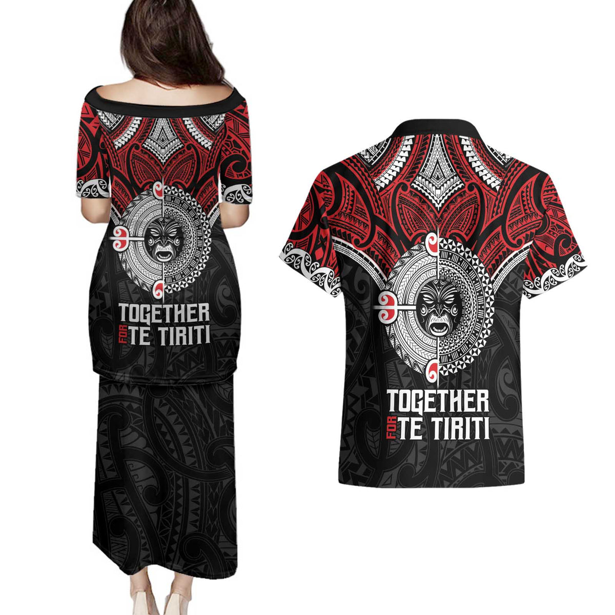 Aotearoa and Tonga Mo Te Tiriti Couples Matching Puletasi and Hawaiian Shirt New Zealand Honour The Treaty Ake!Ake!Ake!