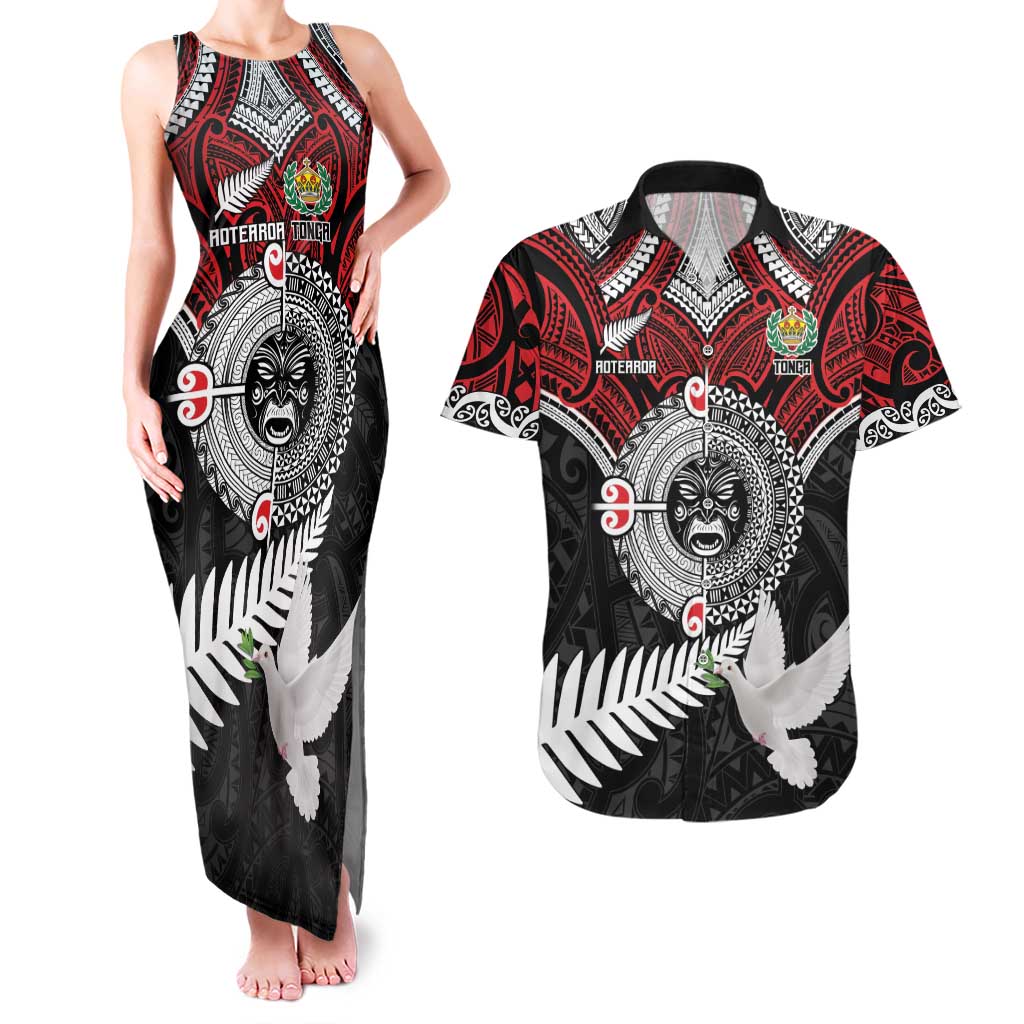 Aotearoa and Tonga Mo Te Tiriti Couples Matching Tank Maxi Dress and Hawaiian Shirt New Zealand Honour The Treaty Ake!Ake!Ake! LT9 Red - Polynesian Pride