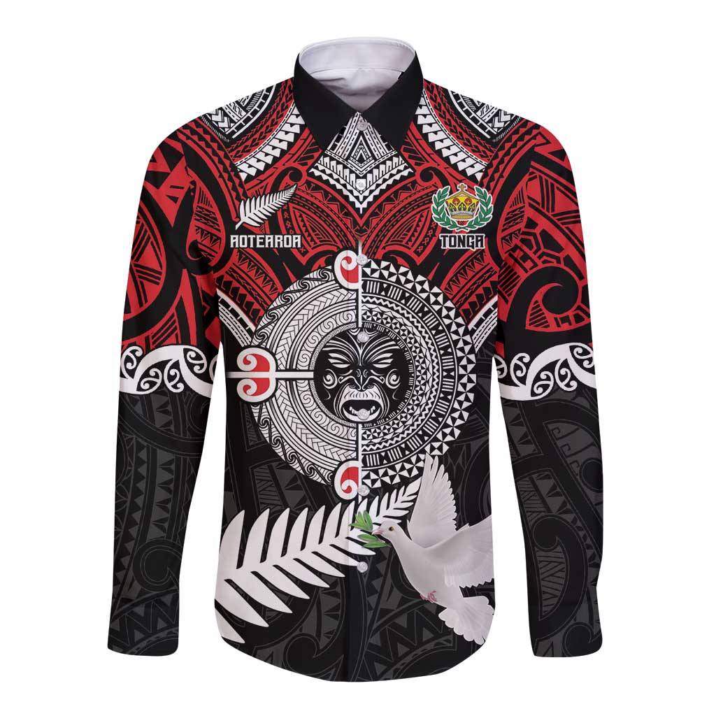 Aotearoa and Tonga Mo Te Tiriti Long Sleeve Button Shirt New Zealand Honour The Treaty Ake!Ake!Ake!