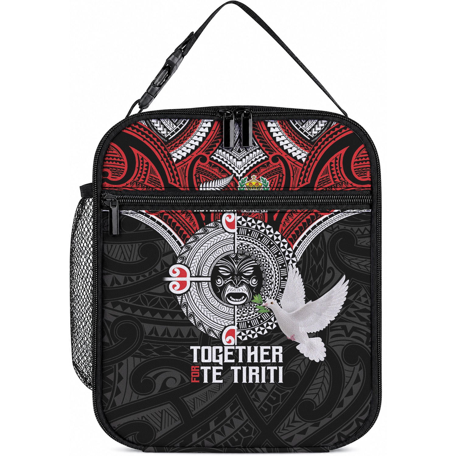 Aotearoa and Tonga Mo Te Tiriti Lunch Bag New Zealand Honour The Treaty Ake!Ake!Ake! LT9 10.2 × 8.3 × 4.3 inch Red - Polynesian Pride