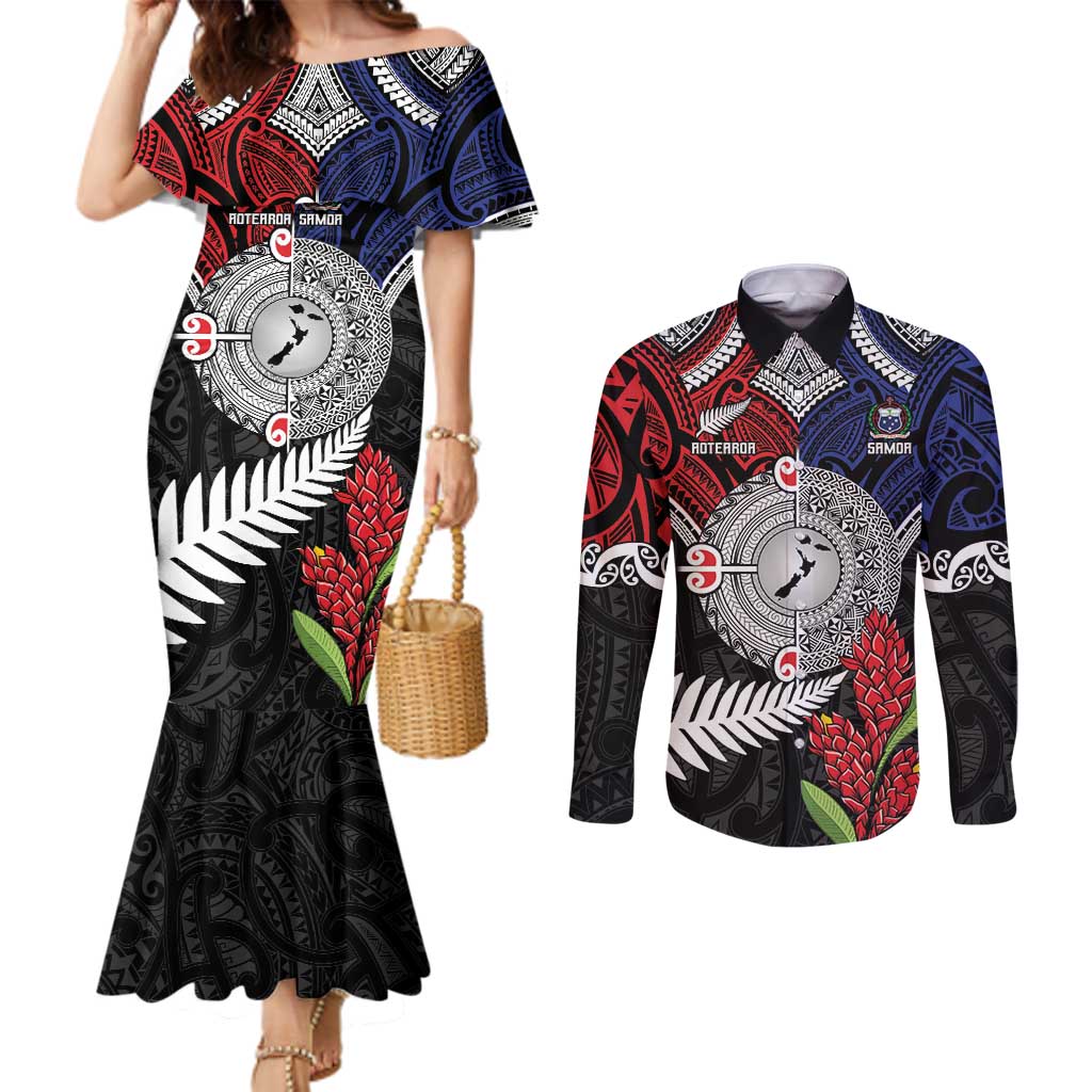Aotearoa and Samoa Mo Te Tiriti Couples Matching Mermaid Dress and Long Sleeve Button Shirt Tangata Moana Stand with Tangata Whenua