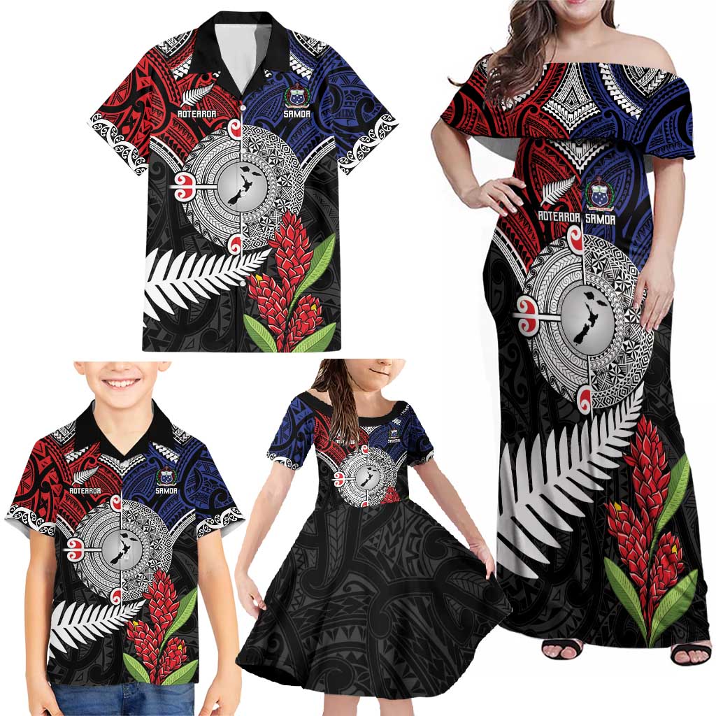 Aotearoa and Samoa Mo Te Tiriti Family Matching Off Shoulder Maxi Dress and Hawaiian Shirt Tangata Moana Stand with Tangata Whenua