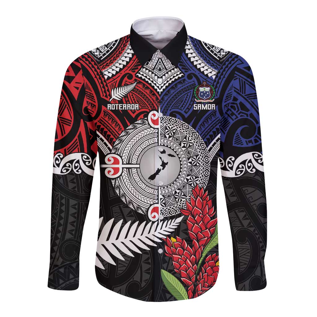 Aotearoa and Samoa Mo Te Tiriti Long Sleeve Button Shirt Tangata Moana Stand with Tangata Whenua