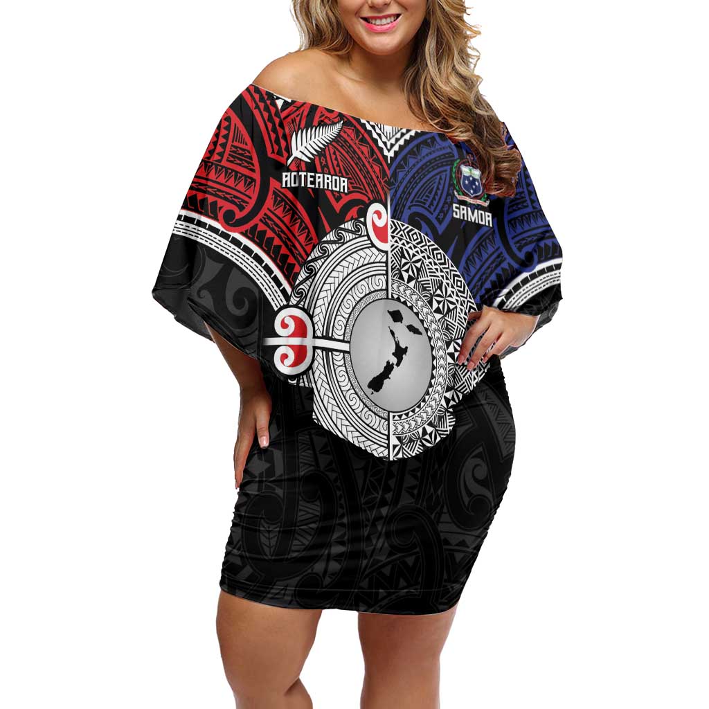 Aotearoa and Samoa Mo Te Tiriti Off Shoulder Short Dress Tangata Moana Stand with Tangata Whenua