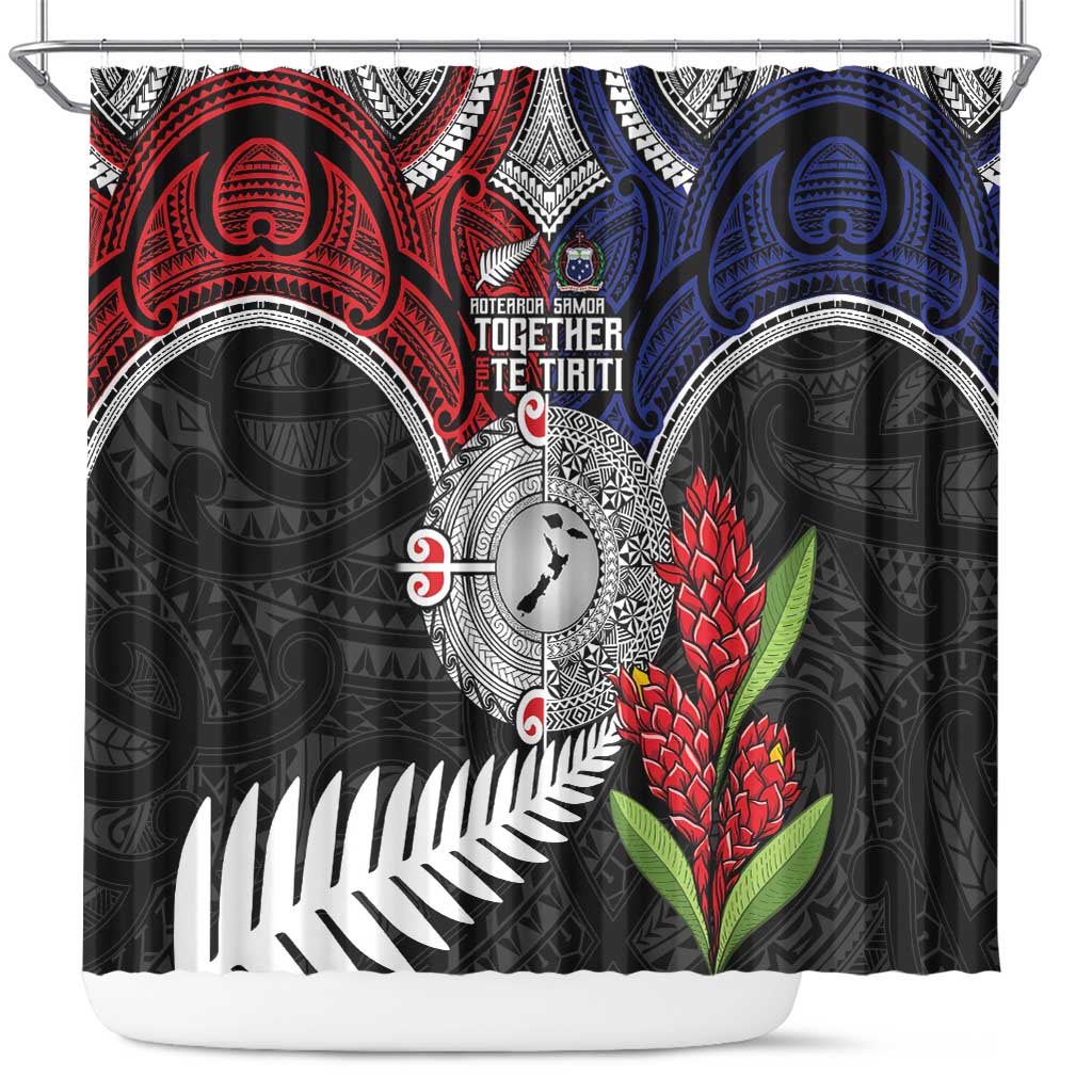 Aotearoa and Samoa Mo Te Tiriti Shower Curtain Tangata Moana Stand with Tangata Whenua