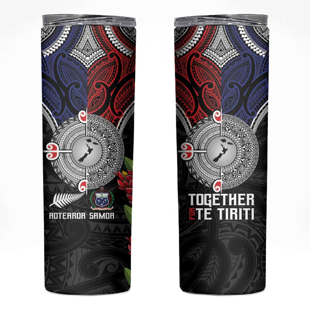 Aotearoa and Samoa Mo Te Tiriti Skinny Tumbler Tangata Moana Stand with Tangata Whenua