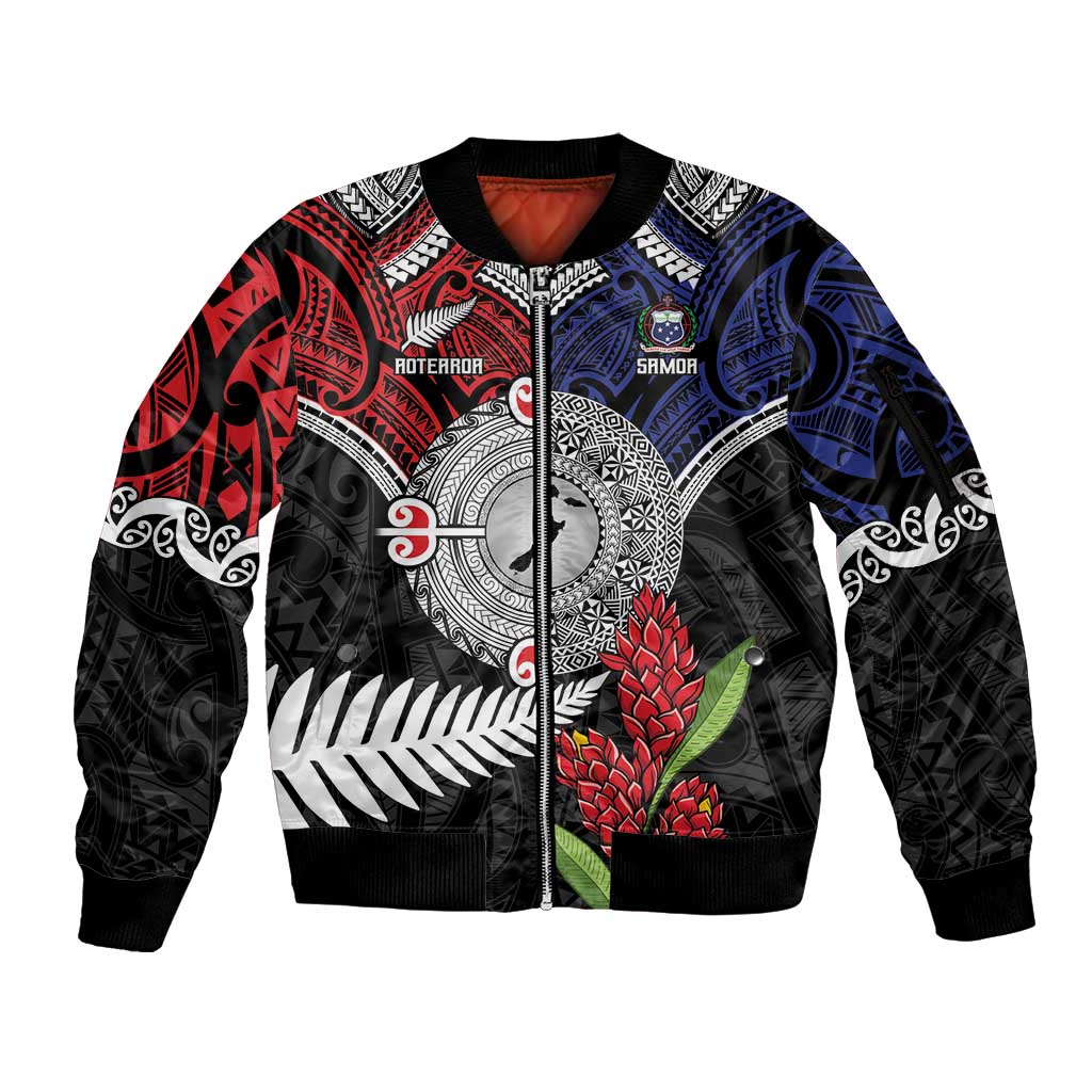 Aotearoa and Samoa Mo Te Tiriti Sleeve Zip Bomber Jacket Tangata Moana Stand with Tangata Whenua