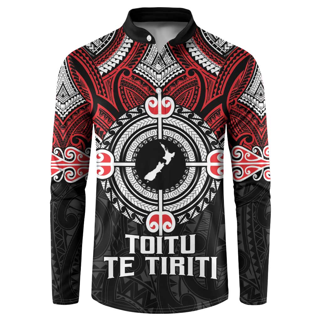 Aotearoa Proud To Be Maori Button Sweatshirt New Zealand Fight Together LT9 Red - Polynesian Pride