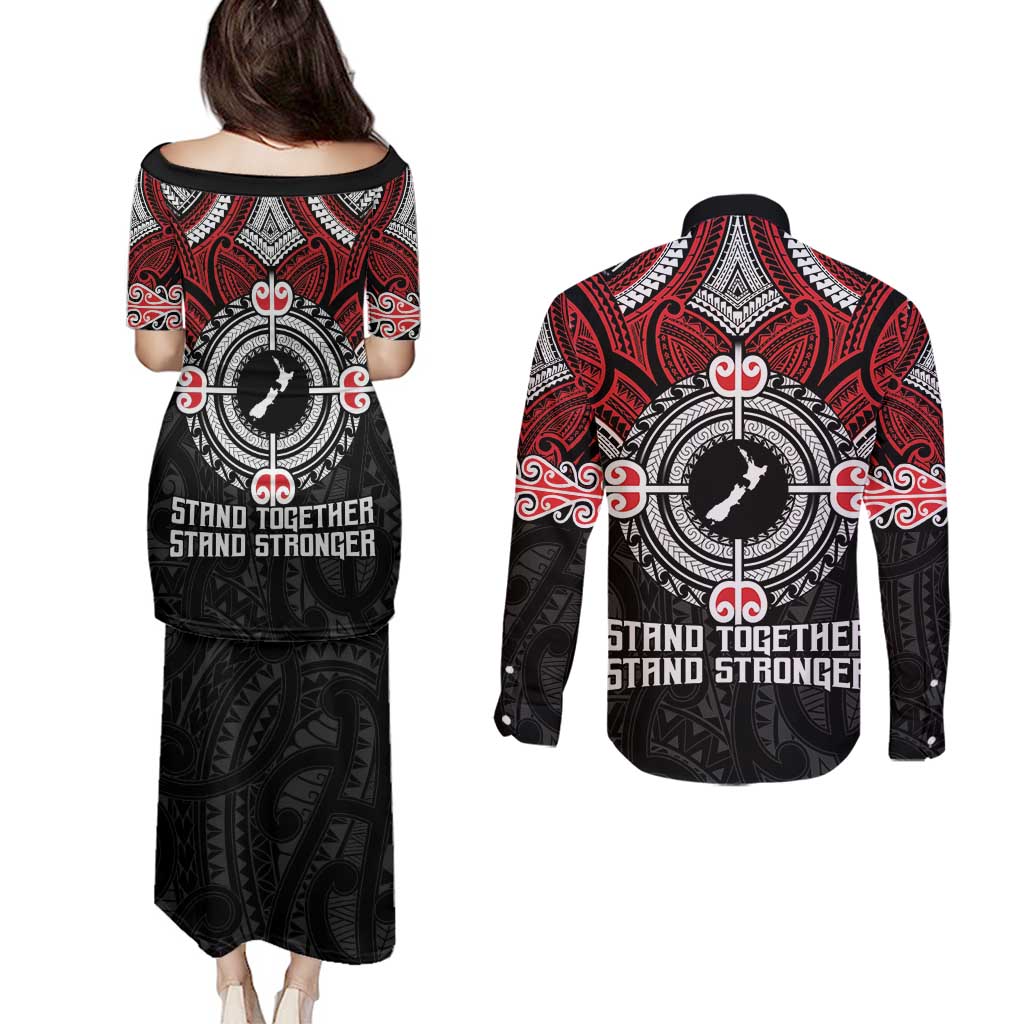 Aotearoa Proud To Be Maori Couples Matching Puletasi and Long Sleeve Button Shirt New Zealand Fight Together