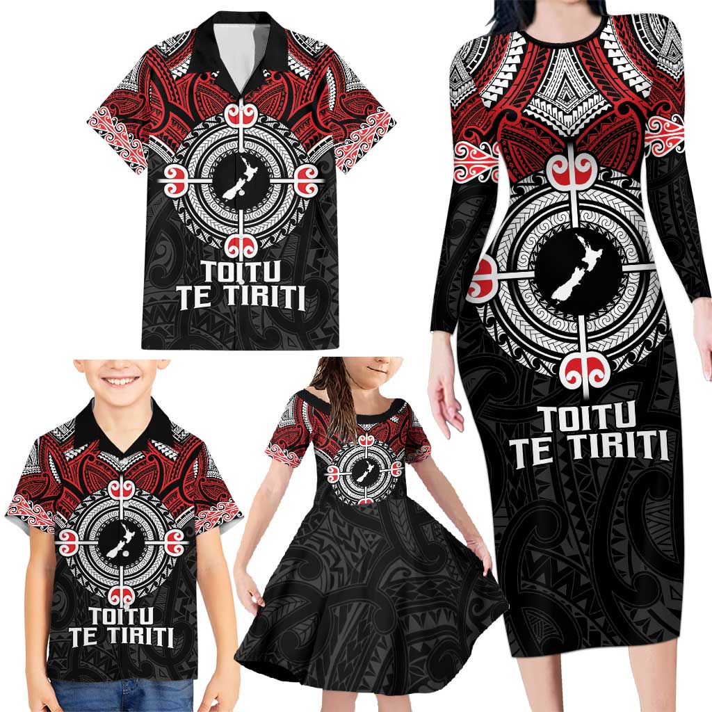 Aotearoa Proud To Be Maori Family Matching Long Sleeve Bodycon Dress and Hawaiian Shirt New Zealand Fight Together