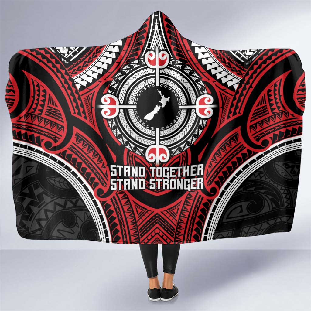 Aotearoa Proud To Be Maori Hooded Blanket New Zealand Fight Together LT9 One Size Red - Polynesian Pride